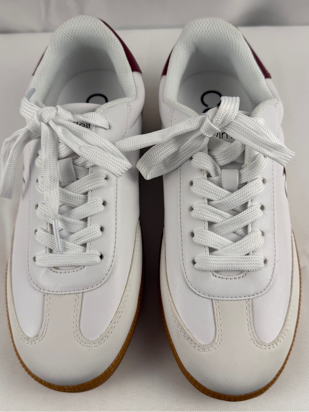 Calvin Klein Women’s Sneakers Size 8M White Burgundy Gum Sole New Without Box